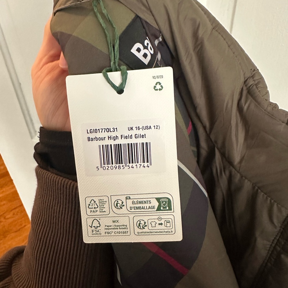 NWT Barbour Ladies High Field Gilet Quilted Vest - Olive Green - Picture 5 of 8